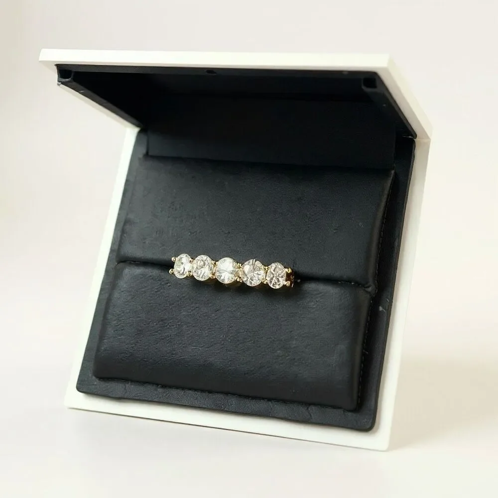 Radiance Reimagined: 1.25ct Five-Stone Moissanite Ring in 14k Gold Vermeil Sz 6